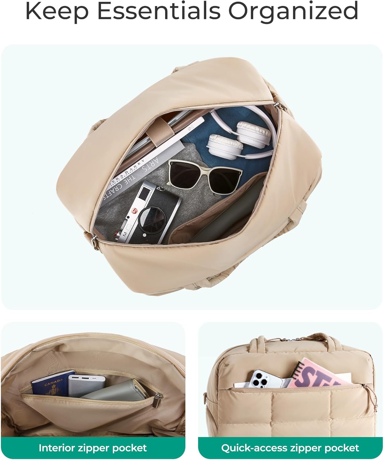 BAGSMART Reise-Seesack, kleine Sporttasche, Puffer-Tragetasche, Weekender-Taschen für Damen, zum Tragen über Nacht, persönlicher Gegenstand, Reisetasche für Reisen