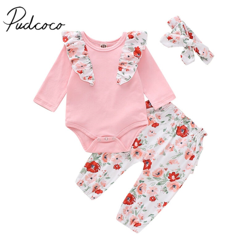 Baby Lente Herfst Kleding Baby Baby Girl Kid Verstoorde Longsleeved Tops Bodysuit Broek Hoofdband Winter Outfit 0-18M