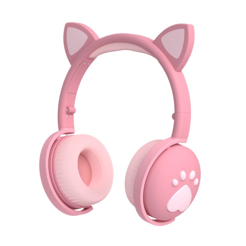 Cat Headset with Mic Kids Bluetooth 5.0 Cute LED Light Noise Stereo: Pink