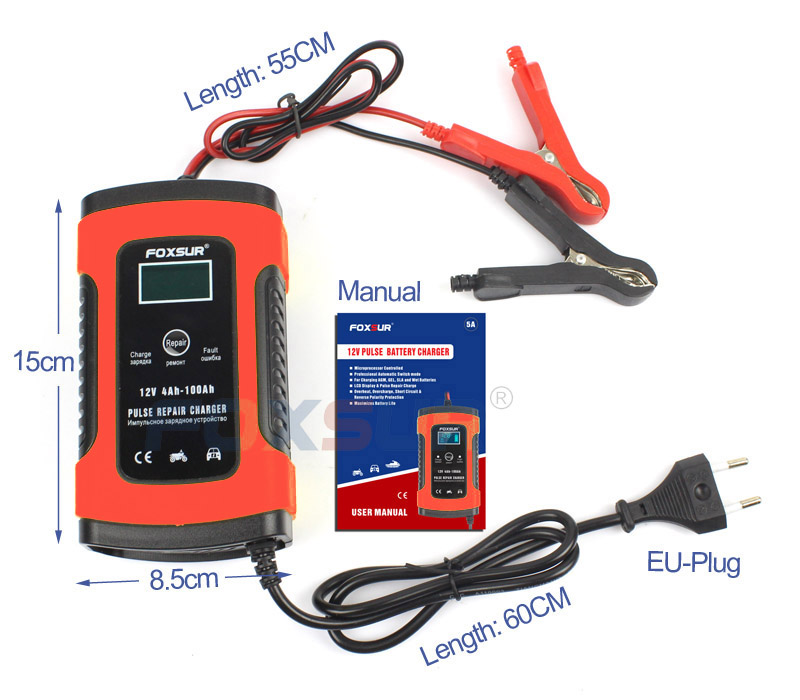 FOXSUR 12 v Automatische Smart Battery Charger Auto & Motorfiets Lader, 12AH 36Ah 45AH 60AH 100AH Pulse Reparatie Lader LCD Display