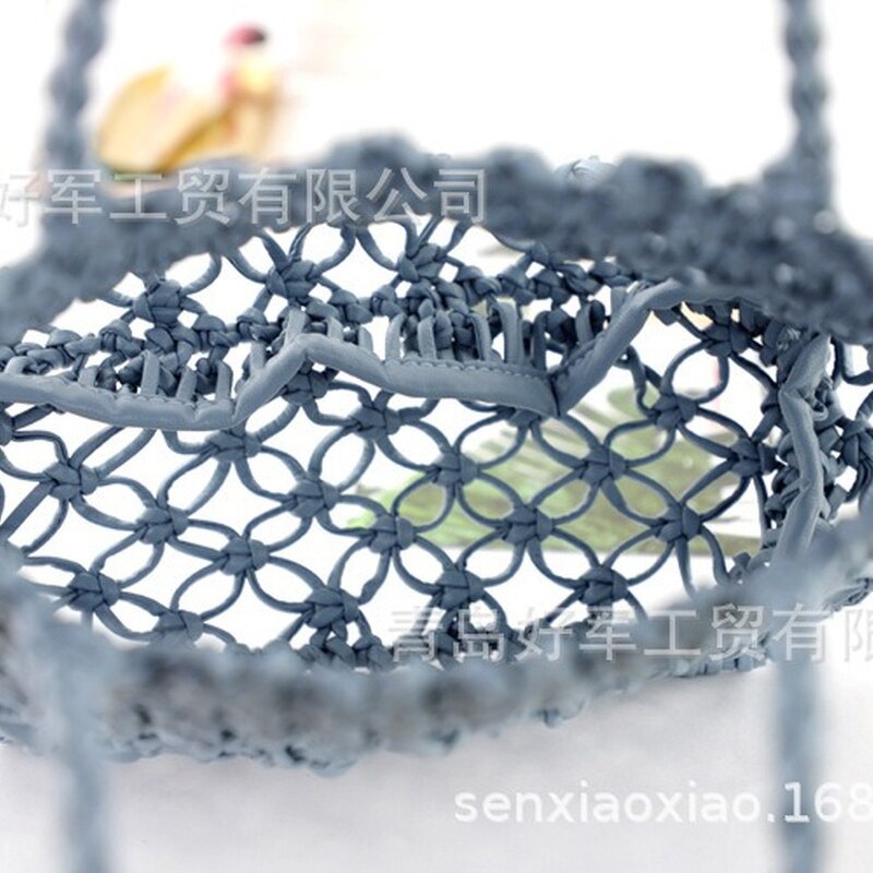 copper coin buckle handmade PU woven bag hand grid cutout straw bag casual woven bag