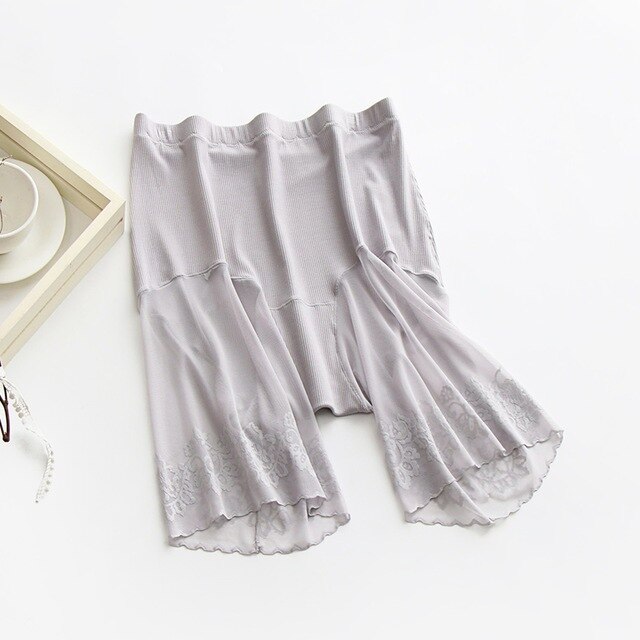 De talla grande pantalones cortos bajo falda de encaje Sexy Anti rozaduras muslo Braga pantalón de protección damas pantalones ropa interior ropa de gran tamaño pantalones de seguridad de las mujeres: Gray / Fits 90-115kg