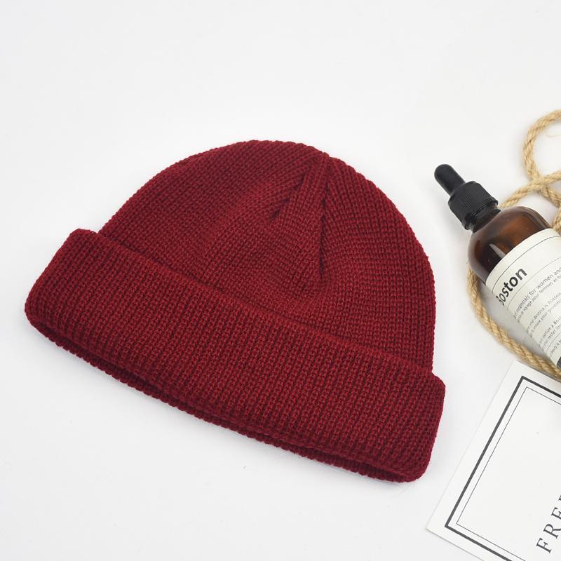 Unisex huer strikkede hue kvinde beaines til vinter åndbar mænd gorras simpel hat varm solid afslappet dame #39 dame hue: Melon hat-vin rød