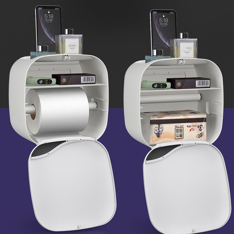 Waterproof Wall Mount Toilet Paper Holder Shelf Toilet Paper Tray Roll Paper Tube Storage Box Tray