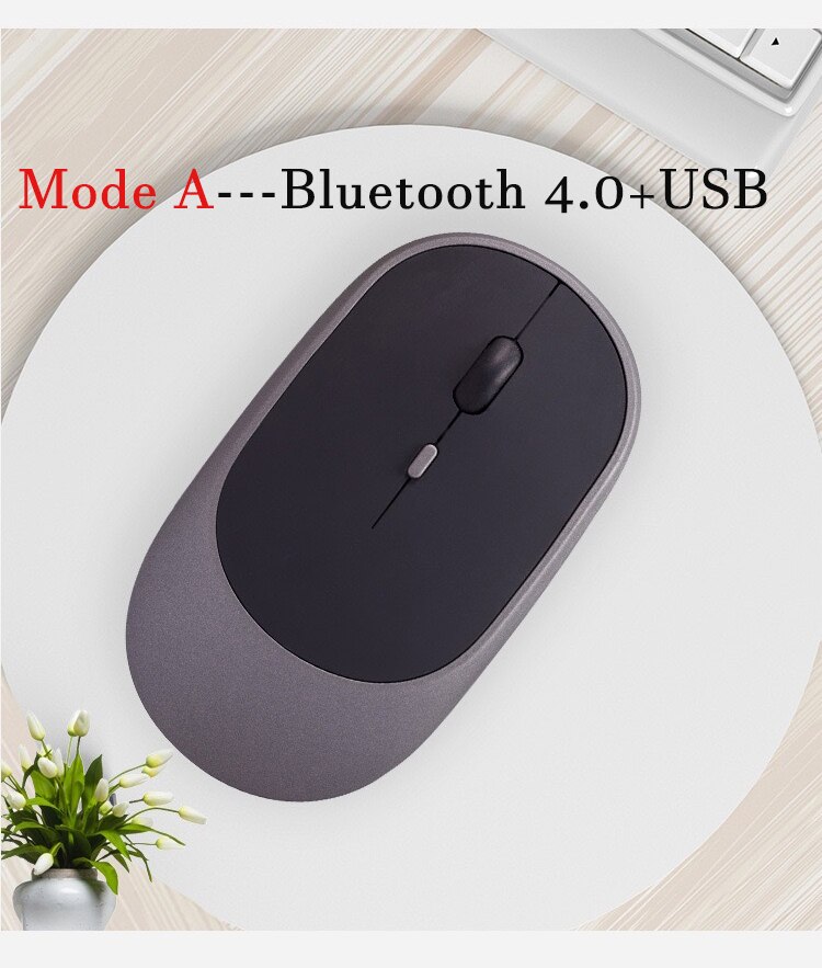 Wireless Silent Mouse Charge Bluetooth-Compatible For MacBook PC iPad 2 Modes Selected Bluetooth 4.0+USB/Only Bluetooth Mouse: Mode A--Dark Gray