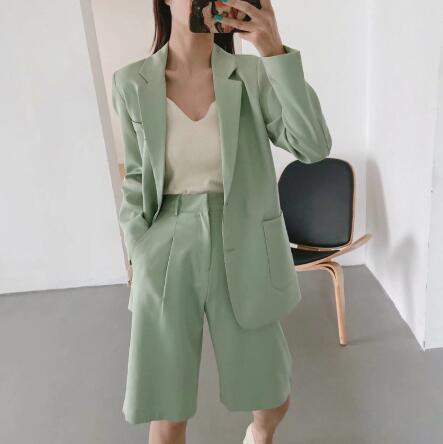 Trajes de otoño OL para mujer, conjunto de dos piezas para oficina, chaqueta Blazer con bolsillos y pantalones cortos con cremallera, trajes para mujer, Tops informales sueltos