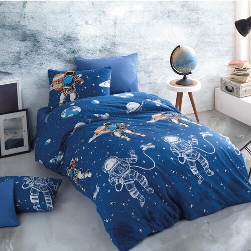 Housse de couette en coton tactile Ranforce Astro, bleu, imprimé astronaute, ciel, drap de lit, taie d&#39;oreiller