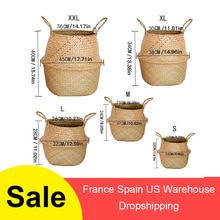 Straw Foldable Hanging Rattan Flower Basket Handmade Wicker Plant Pot Planter Modern Flowerpot Home Decorative