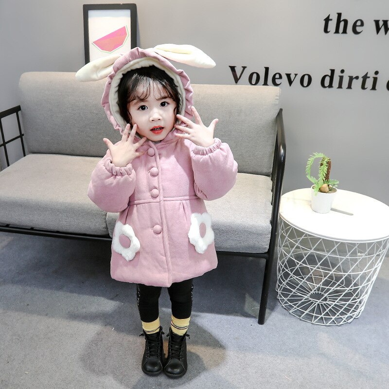 Bebê meninas jaquetas criança crianças casaco quente crianças inverno outerwear & casacos moda roupas de bebê veludo longo orelha com capuz parka 1y