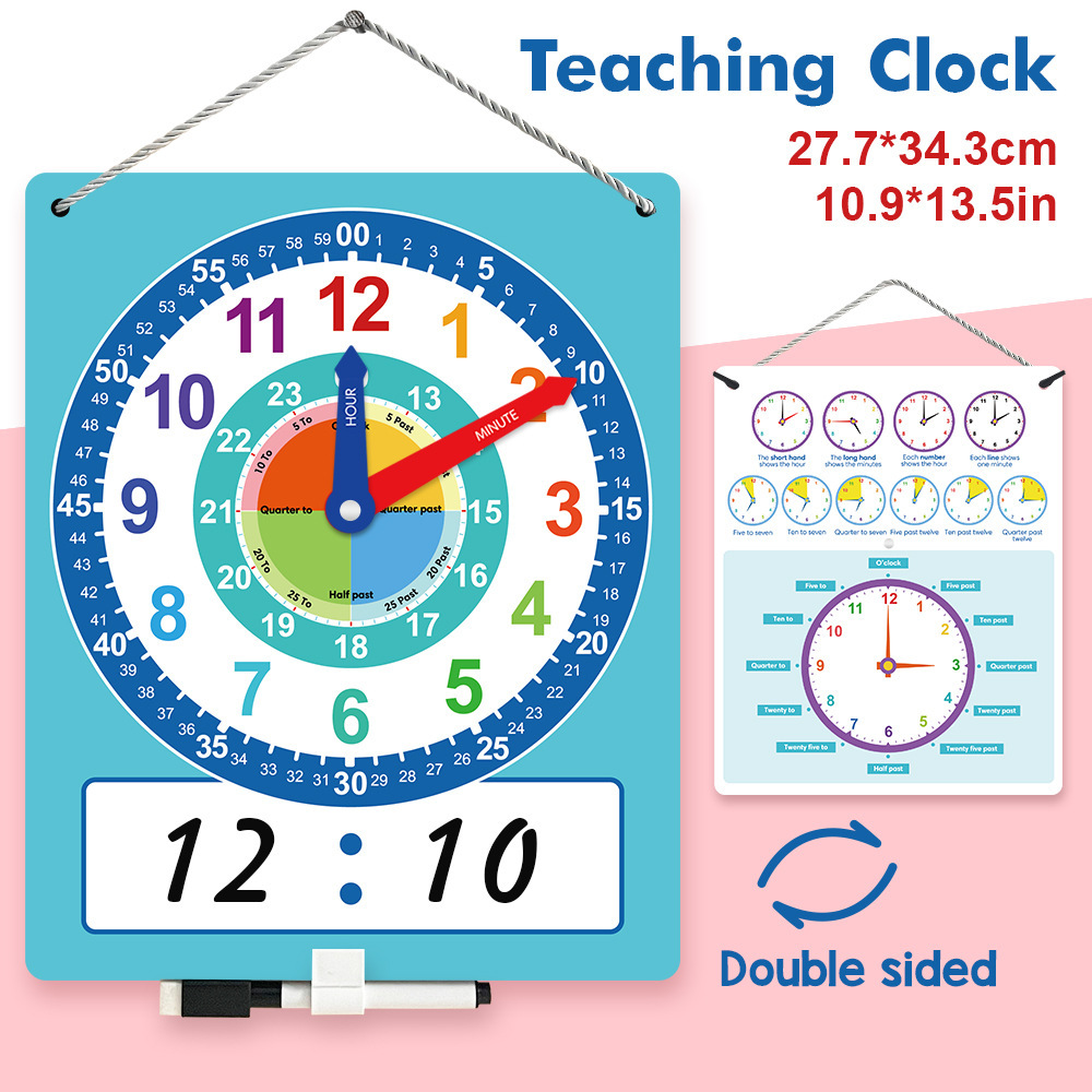 Modelo de reloj para niños, reloj para niños de escuela primaria, tiempo de enseñanza, herramientas de aprendizaje cognitivo