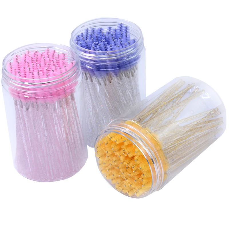 50Pcs/Bottle Disposable Eyelash Extension Mascara Wand Glitter Micro Lash Brushes Spoolie WithContainer Case