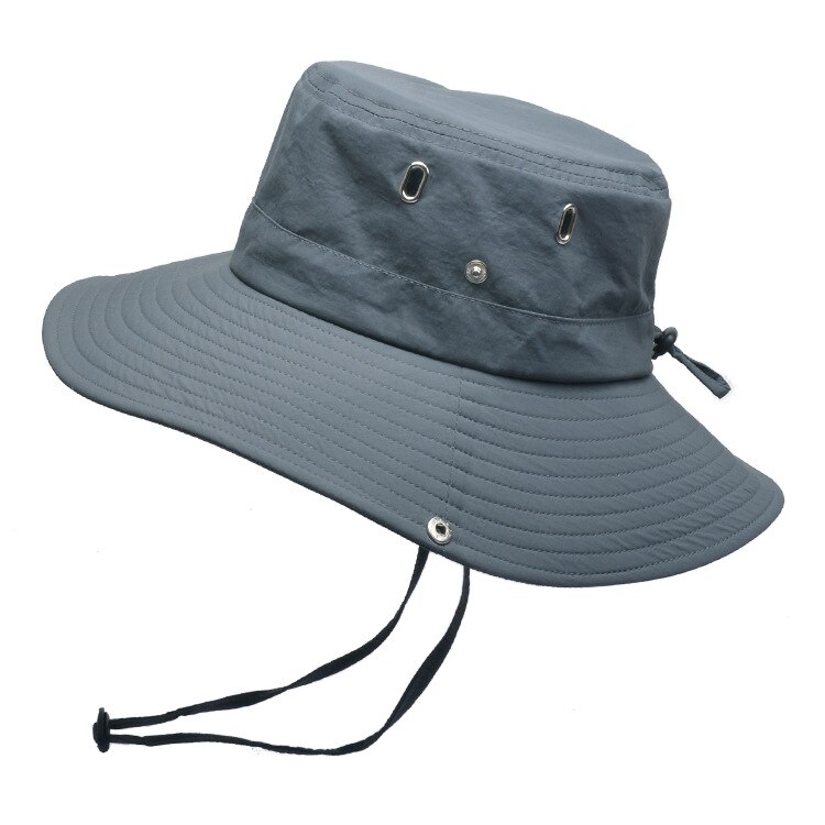 gorras hombre sombrero hombre Respirables de los hombres del verano sol sombrero gorro de pesca al exterior de protección de color sólido sombrero de pescador grandes aleros de viaje de Playa de las mujeres tapas: Deep gray
