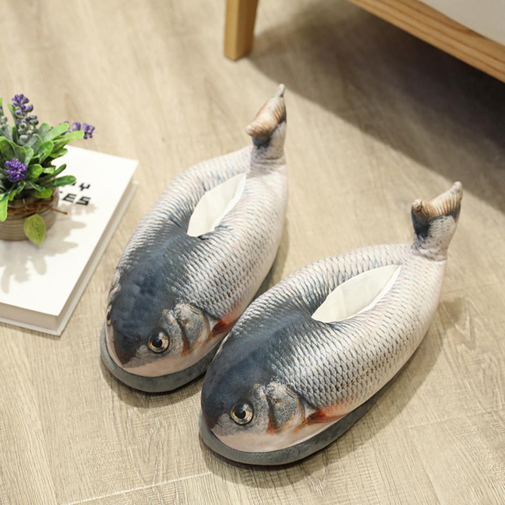 nuevas zapatillas de algodón de felpa innovadora simulación de forma de pez gato zapatillas calientes antideslizantes para uso interior en casa