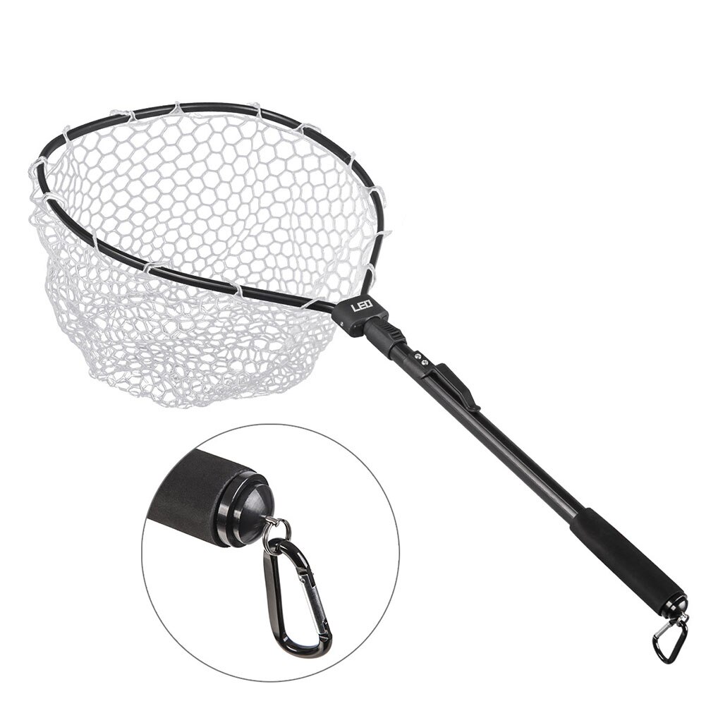 Outdoor Fly Fishing Net Mesh Aluminum Alloy Handle Rubber Landing Net Catch and Release Holder Basket Pesca Combo Kit