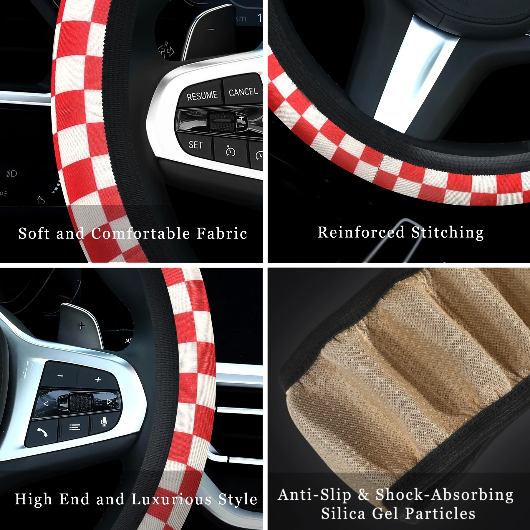 car steering wheel cover checkerboard without inner ring lattice elastic breathable non-slip handlebar cover