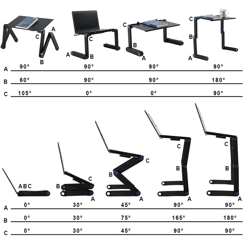 Opvouwbare Laptop Bureau, Verstelbare Laptop Stand, draagbare Laptop Tafel Met 2 Ventilatoren & Muis Lade Kantoor Laptop Bureau