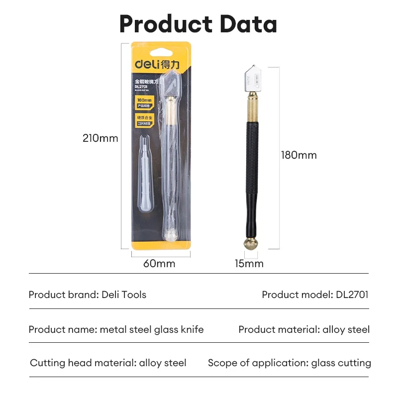 Deli Duurzaam Gloednieuwe Glassnijder Klein Formaat Stalen Mes Anti-Slip Handvat Snijgereedschap Diamantsnijder Kop Messen: Bruin