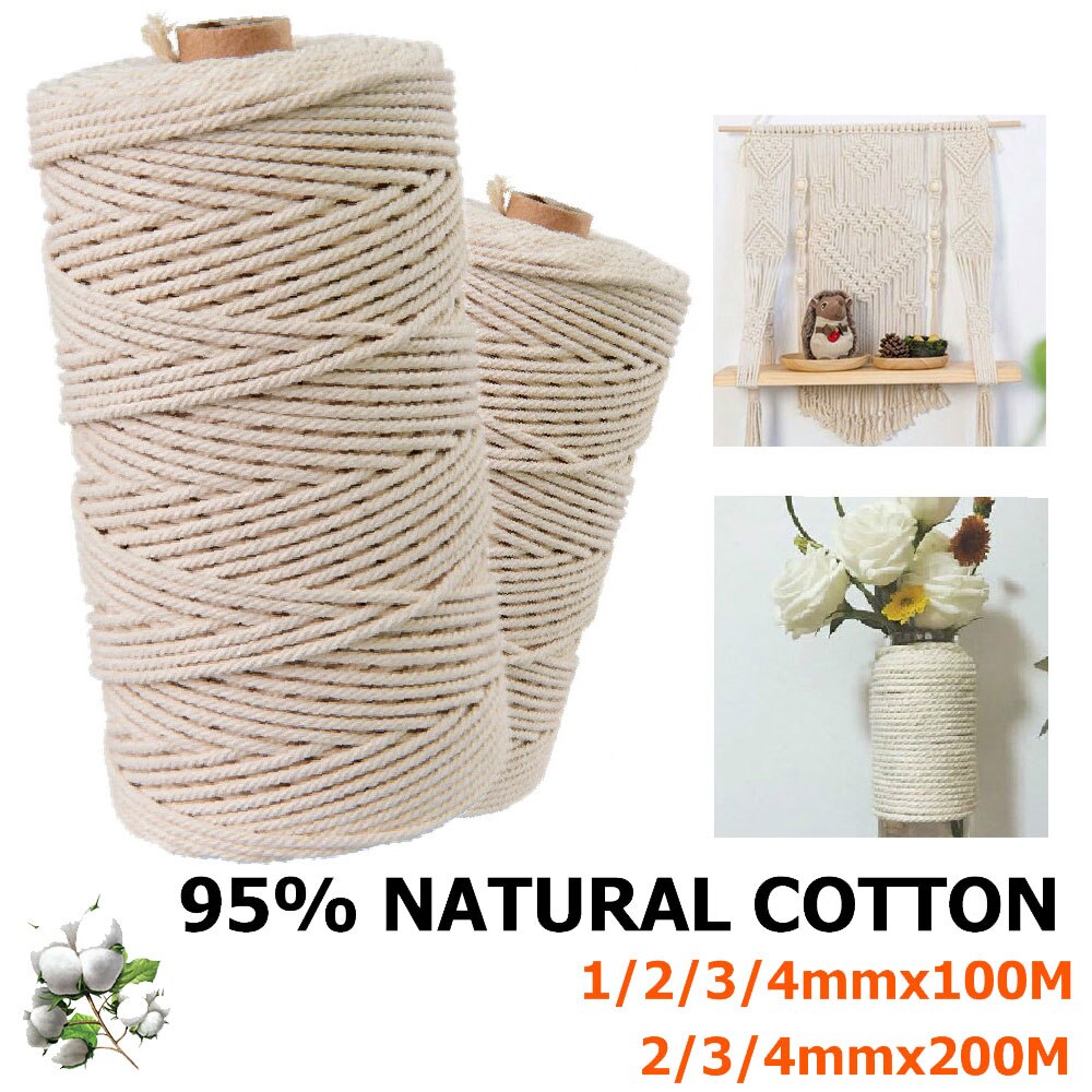 Cotton Cord Macrame Cotton Cord 2mm x 200m for Wall Hanging Dream Catcher For Wall Hangings Plant Hangers Wall Art Homewares
