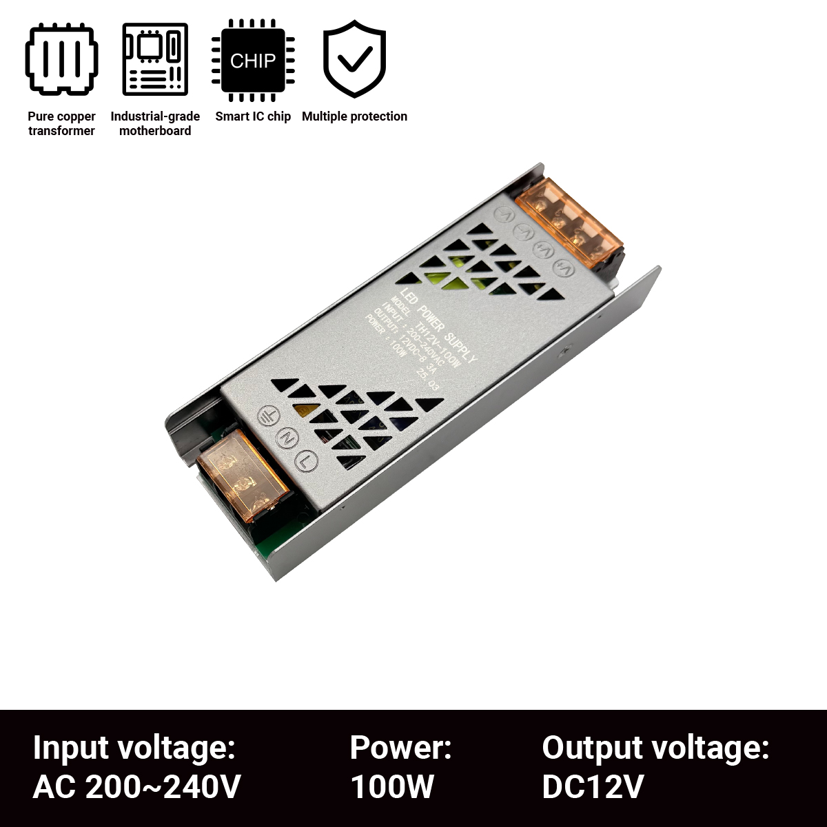 Ultradünner Treiber für LED-Streifen, Konstantspannungs-Netzteil, DC 12 V/24 V, Beleuchtungstransformatoren, Mini60 W, 100 W, 150 W, 200 W, 300 W, 400 W: Rot