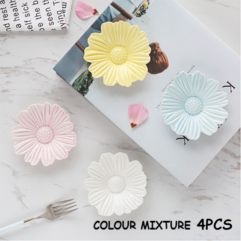 Talerze ceramiczne sosjerka stokrotka kwiat tacy mały talerzyk taca robić szybki foodu rozkoszować się talerzyk deserowy prezent na boże narodzenie Sushi 1 zestaw/4 sztuk: kolor mixture 4szt