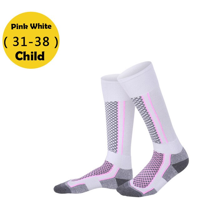 Calcetines deportivos de invierno para hombre y mujer, ropa térmica larga, para esquiar, caminar, deportes de senderismo, talla libre: Kids White