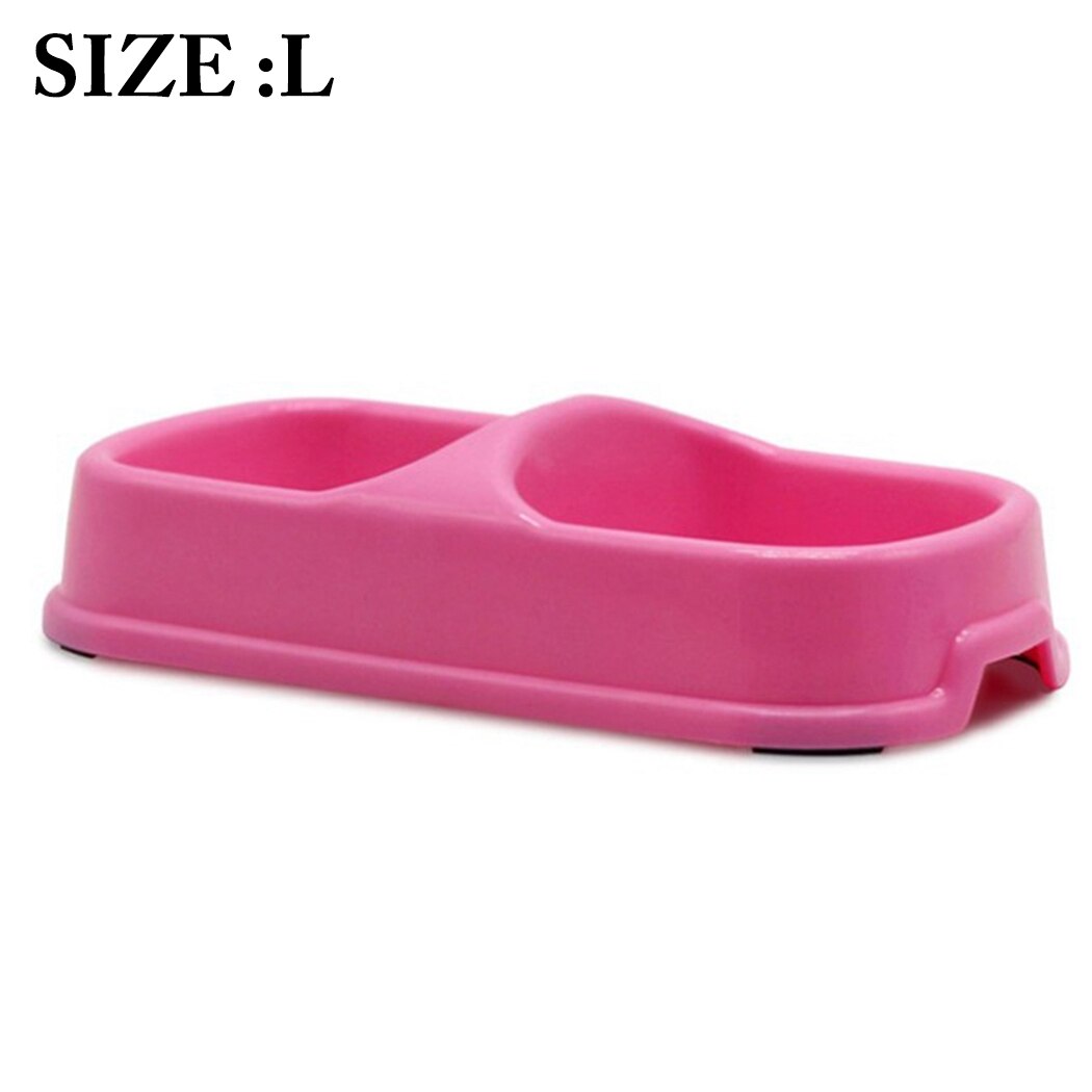 1PCS Pet Bowl Anti-skid Double-bowl Pet Food Bowl Pet Feeder Bowl PP Plastic Cat Bowl Non-slip Pet Feeders for Cats: L pink