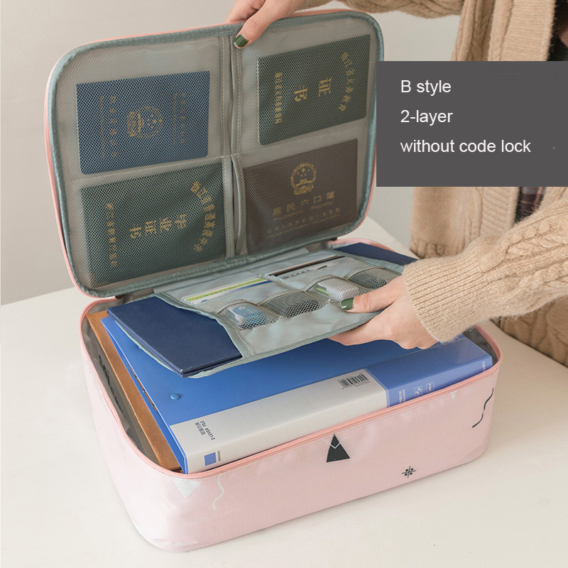 Travel Documents Organizer Bag for A4 Papers Storage Certificate Diploma File Pockets Two Three Layers Code Lock Choose: B style 2