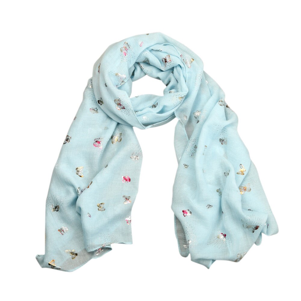 Écharpe à imprimé papillon pour femme, foulard doux, coupe-vent, accessoires, châle, chauffe-cou, étole: Light blue