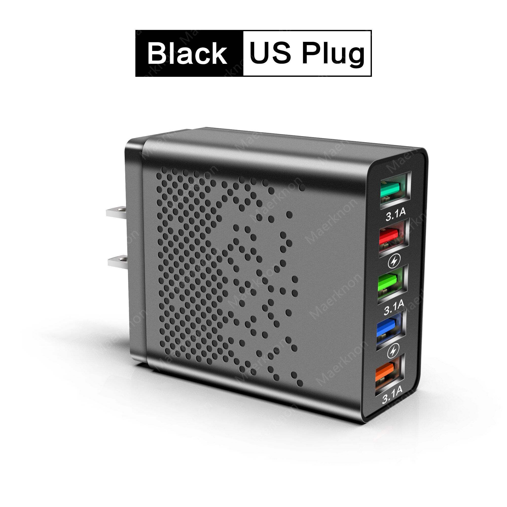 Chargeur USB 48W 5 Ports Charge rapide 3.0 4.0 Adaptateur de prise EU / US pour iPhone Xiaomi Android Chargeur mural Charge rapide Chargeur de téléphone: US Black