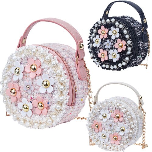 Nouvelles filles cylindrique perle fleur épaule sac de messager enfants princesse sacs à bandoulière épaule fermeture éclair