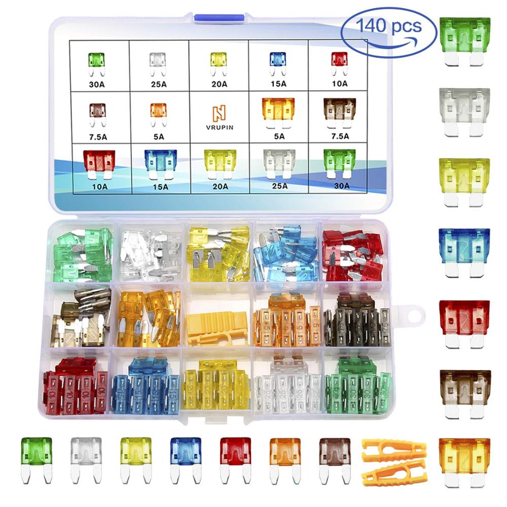 140 pièces voiture fusibles assortiment Kit, lame auto fusibles et Mini plat automobile fusible kit voiture moto camion SUV automobile remplacement