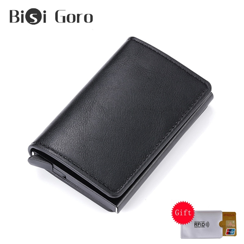 Bisi Goro Mannen En Vrouwen Smart Portemonnee Mini Portemonnee Rfid Beveiliging Aluminium Doos Pop-Up Credit Card houder Voor