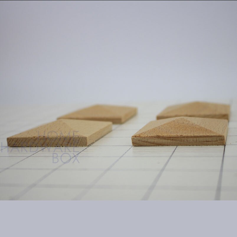 4 onlay furniture decorative piece carved wood unvarnished pyramid square block 2"(50mm)