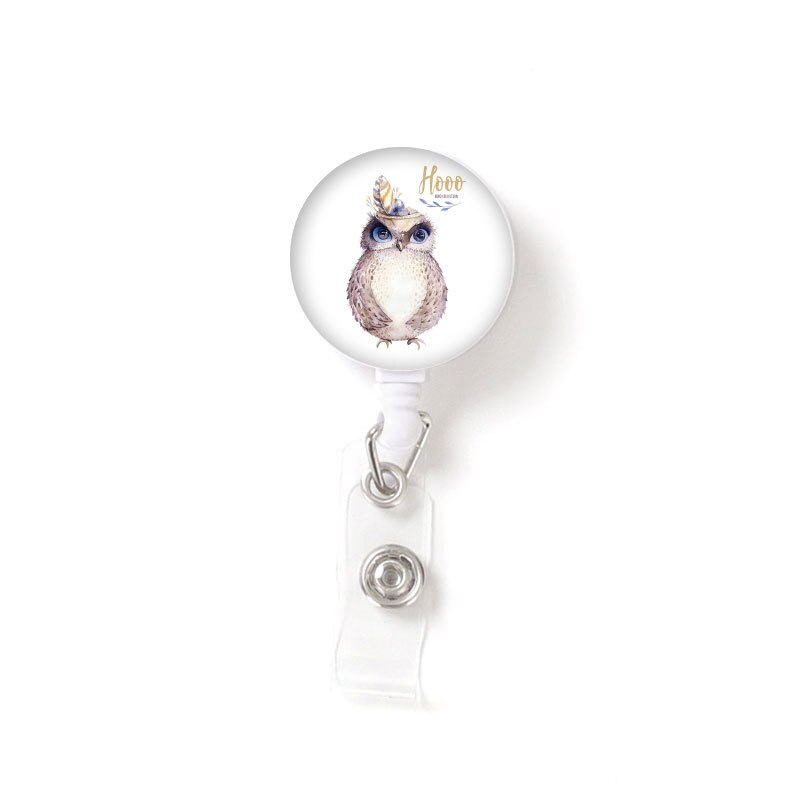 Vrouwen Meisjes Werkkaart Clip Gedraaid Id Tag Clip Uil Patroon Intrekbare Badge Reel Voor Verpleegster Arts Badge Houder: F