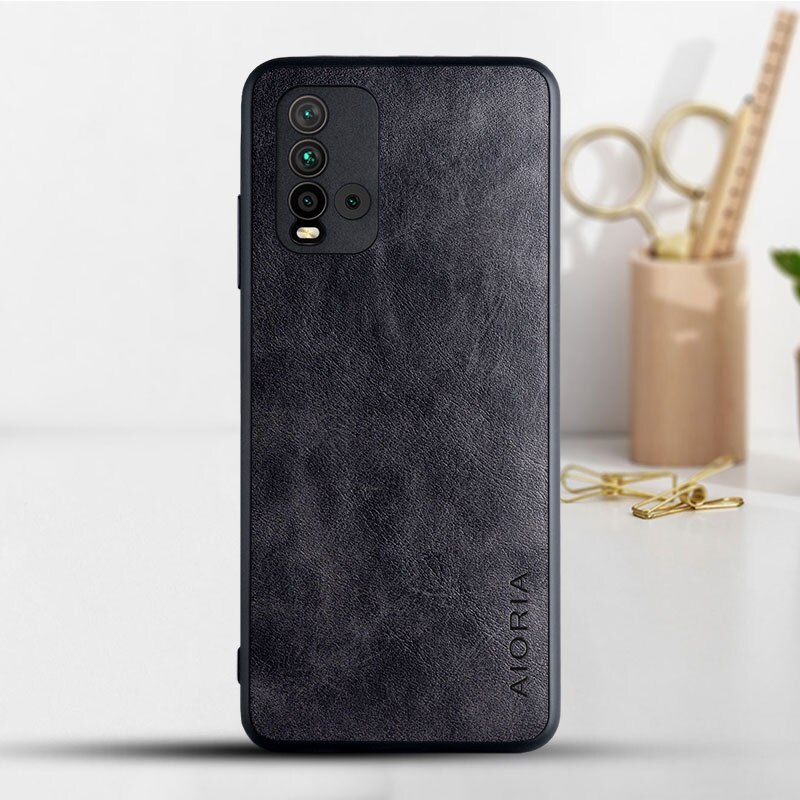 Funda para Xiaomi Redmi 9T, Funda de lujo Vintage de cuero, protección completa para teléfono, Funda para xiaomi redmi 9t: black