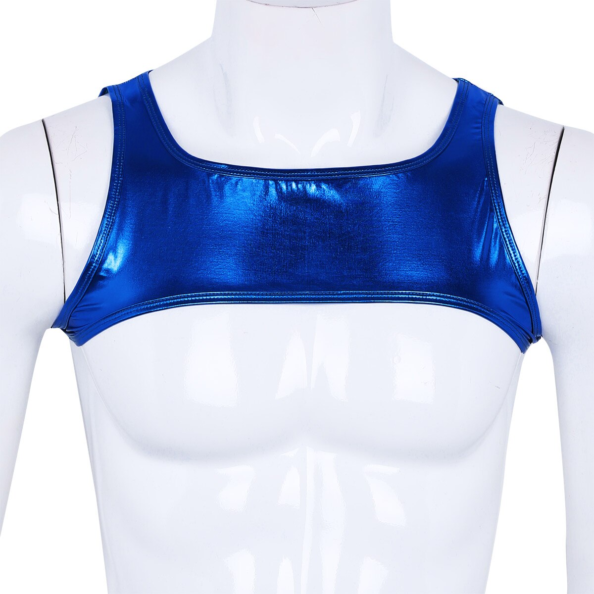 Heren glanzende metalen schouder-borstband harnas heren korte vest tops feest club podium show kostuums exotische halfspier tanktop