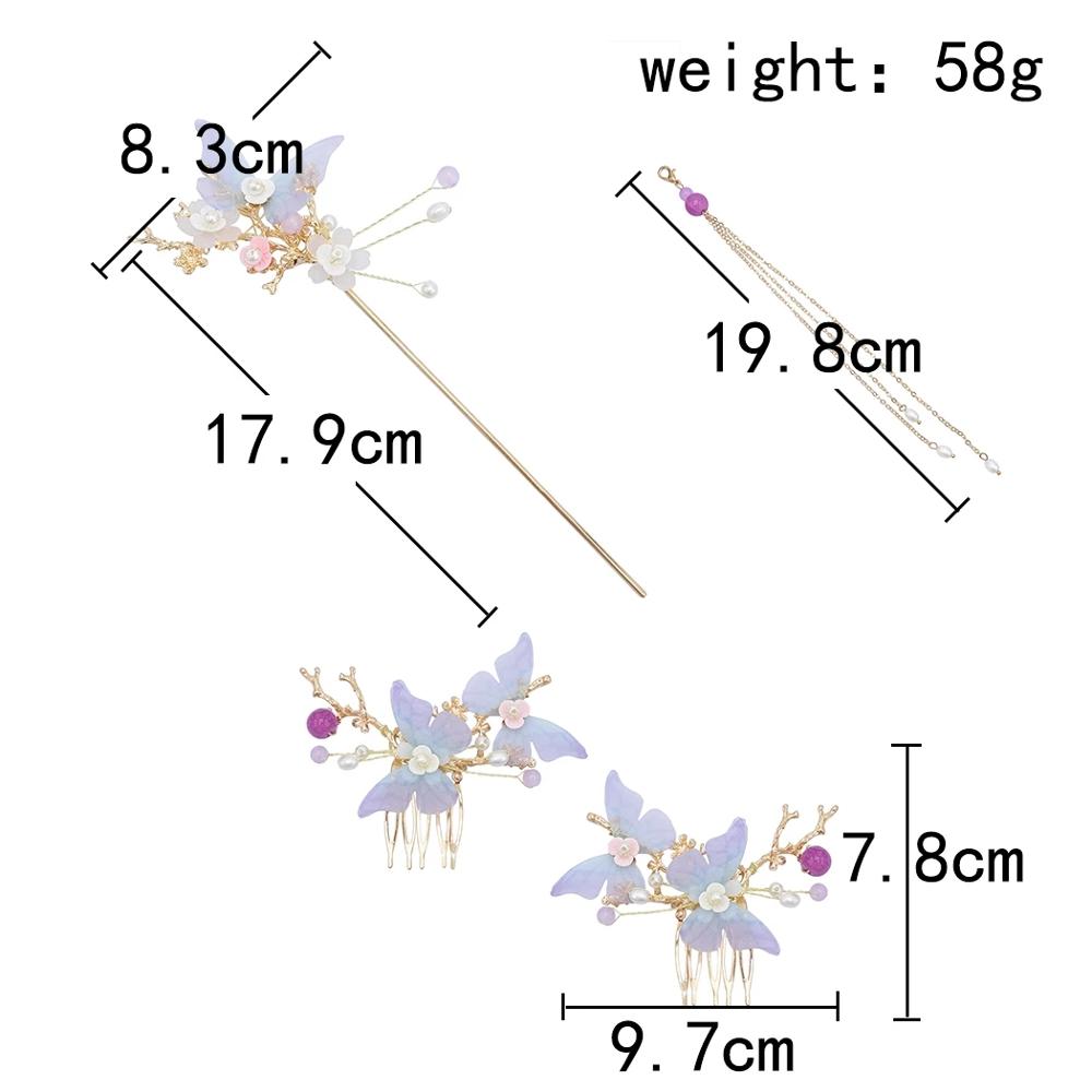 Women Hanfu Pearl Long Tassel Flower Hair Sticks Hairpins Hair Combs Set Chinese Style Bridal Wedding Hair Accessories