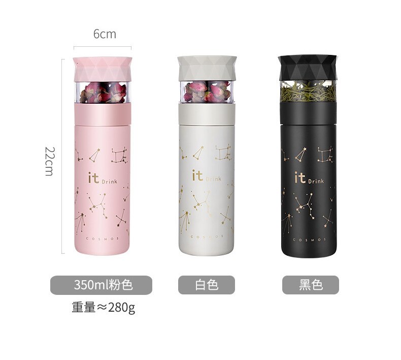 Stainless Steel Thermos Cup Vacuum Flask Heat Preservation Tea Strainer Separation Infuser With Button Portable Mug