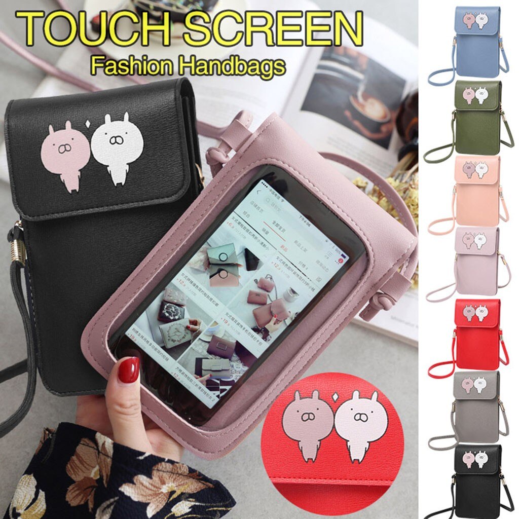 Mode Kleine Crossbody Tassen Voor Vrouwen Mini Mobiele Telefoon Tas Met Back Side Clear Aanraken Screen Venster Lederen Tas Portemonnees