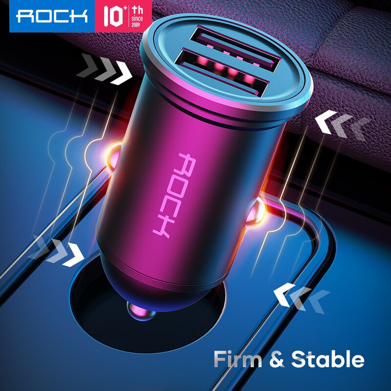 ROCK-cargador USB Dual para coche, adaptador compacto de carga rápida de 24W, 4.8A, para iPhone 12, 11 Pro Max, Xiaomi Redmi