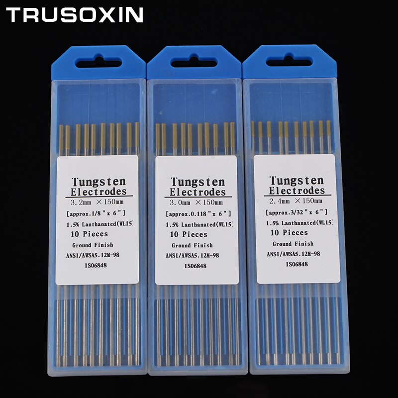Electrodo de tungsteno lantanado con cabeza dorada de 10 Uds., aguja de soldadura de tungsteno TIG 1,6/2,0/2,4/3,0/3,2/4.0X150mm, varilla de tungsteno, Pin de soldadura