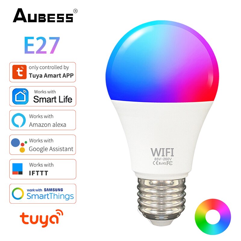 15w tuya smart pære wifi  e27 rgb+hvidt led lys lampe dæmpbare magiske pærer smartlife app stemmestyring via google home alexa