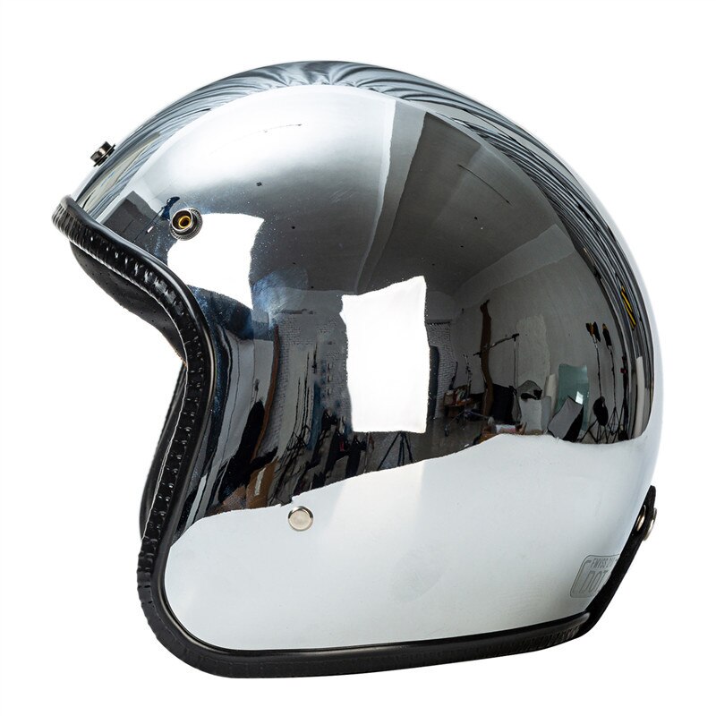 Open Face Motorcycle Helmet Vintage Kask Capacete Chrome Silver Retro Casque Mirror Pilot Jet Moto 3/4 Half Casco