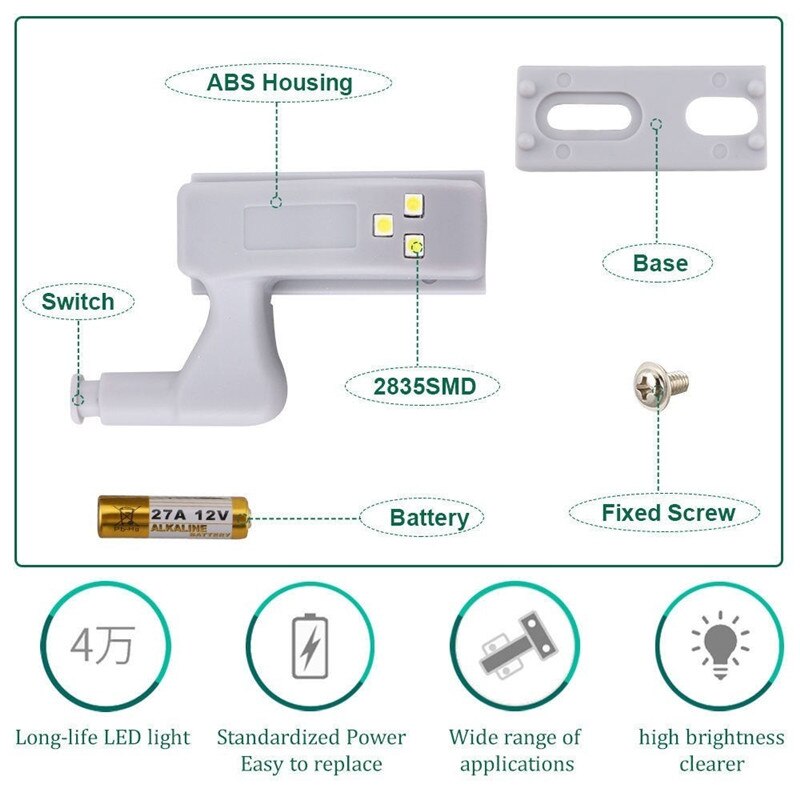 2/5/10 stuks led kastverlichting met aanraaksensor, kast binnenscharnierlamp, kledingkast, nachtlampje, thuiskeuken
