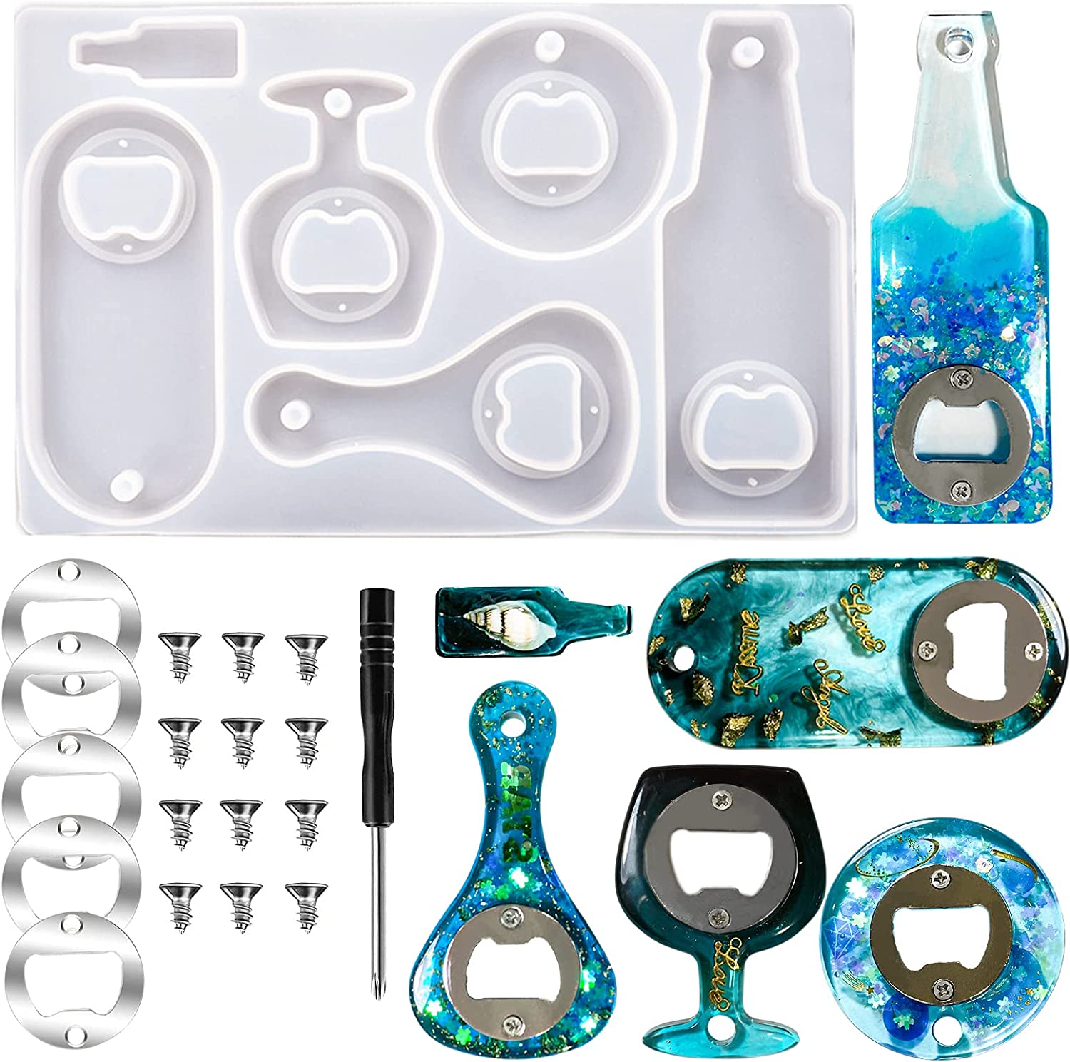 Kit de moldes de resina para abridor de botellas, moldes de silicona para abridor de cerveza epoxi, moldes de fundición de joyería de resina para sacacorchos de vino, manualidades DIY
