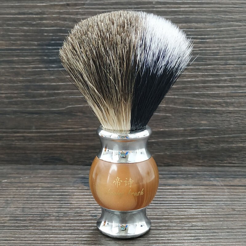 Dscosmetic pure badger haar en synthetisch haar knopen scheerkwast met hars en metalen handvat: crown