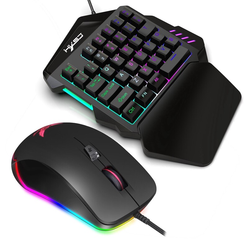 HXSJ V100+S600 Ergonomic Multicolor Backlight One-Handed Game Keyboard Mouse Set 4800DPI Gamer Gaming Mouse and Keyboard Kit for: Default Title