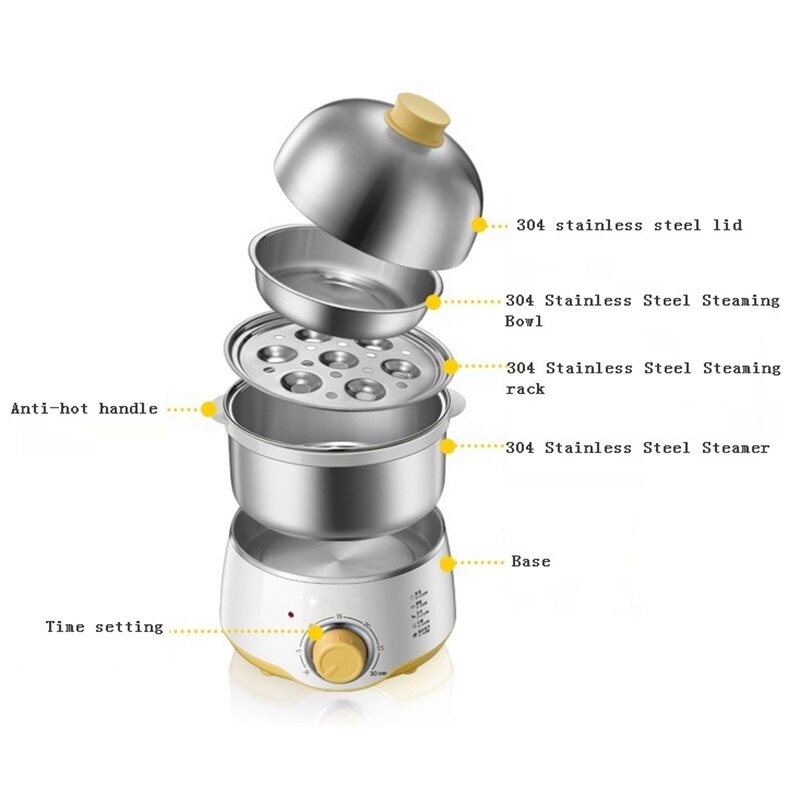DMWD Double Layer Stainless Steel Egg Steamer Boiler Mini Multi Cookers Breakfast Maker Automatic Power Off 220V