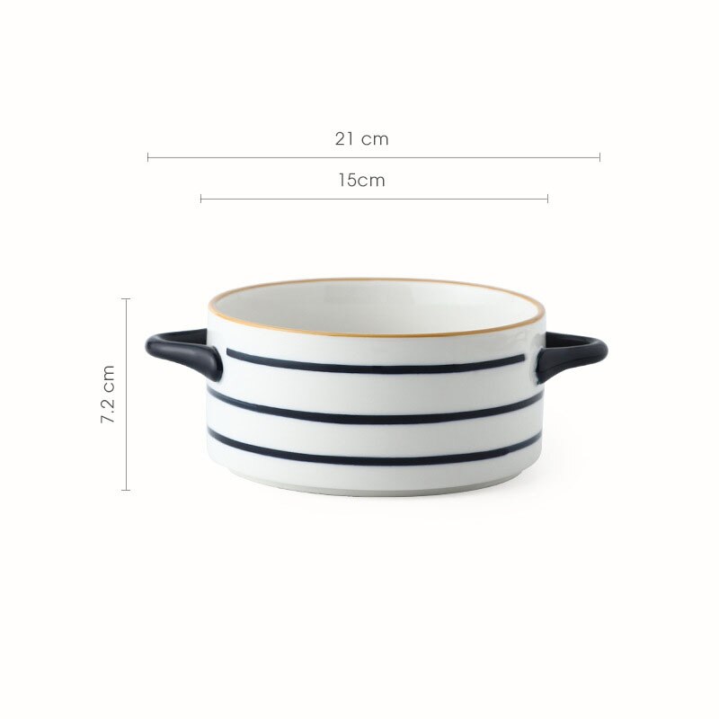 Ceramic Color glazed Double Ear Bowl with Lid Stew Breskfast Steamed Egg Pudding Bowl Baking bowl Kitchen Supply: 6inch Ripple