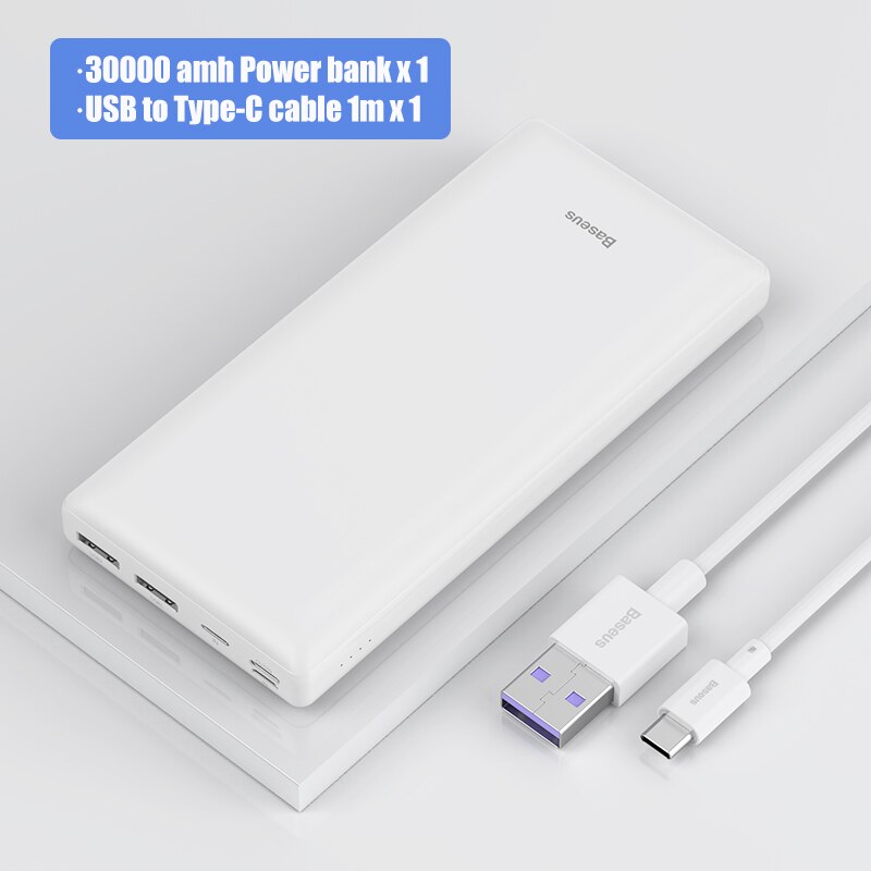 Baseus Energie Bank 30000mAh USB C Schnelle Aufladen Energie Tragbare Externe Batterie Ladegerät Für iPhone 1112 Profi Xiaomi Pover Bank: Weiß hinzufügen U-C